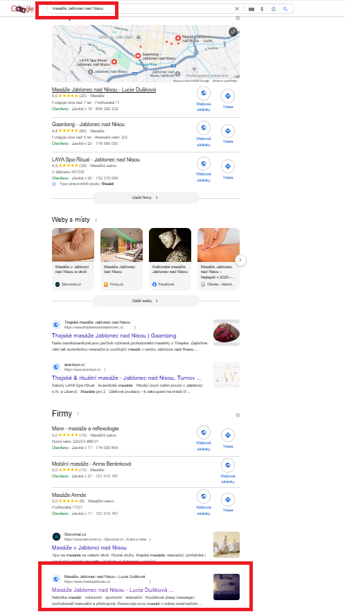 Masaze Jablonec nad Nisou Google